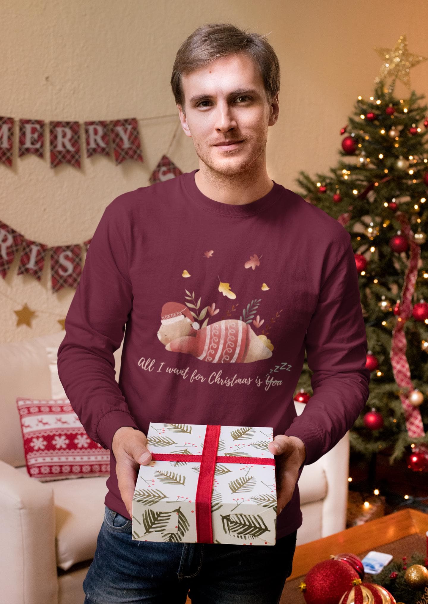 Long Sleeve - All I need for Christmas is You, Christmas Shirts for Men, Funny and Cute Shirts, Holiday Tee, Full sleeve Christmas T-shirt