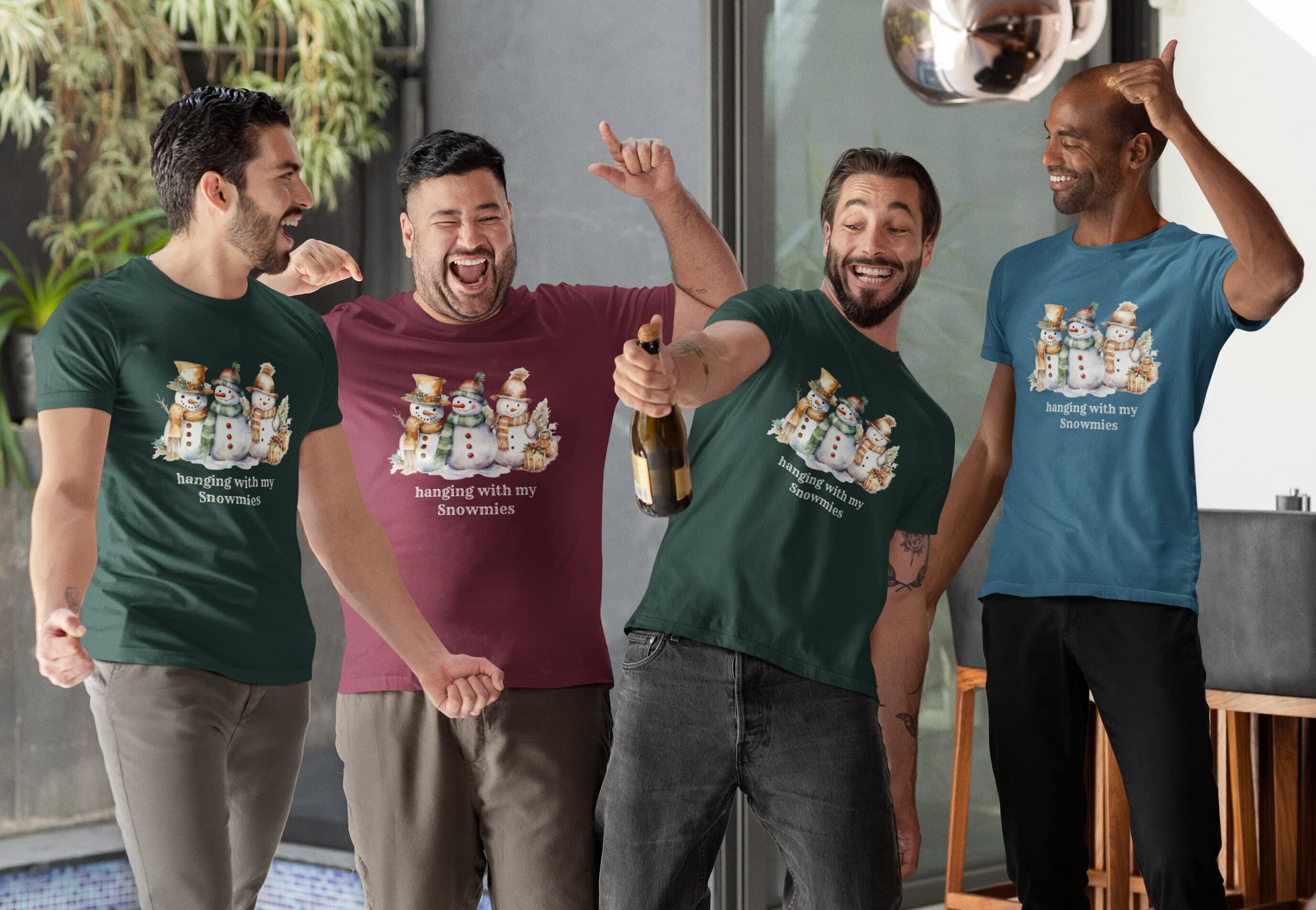 Men - Christmas Shirts, Snowman, Hanging with Friends, Christmas with Friends, Friends, Funny Christmas Shirts, Holiday Tee, Merry
